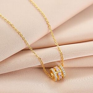 Fashion  stainless Inlay Zircon pendant Necklace Gold